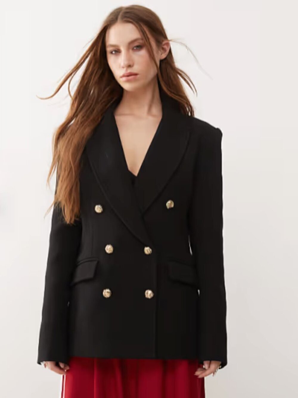 Lioness Women's Sz Medium Double Breasted Blazer with Gold Button Hardware Black